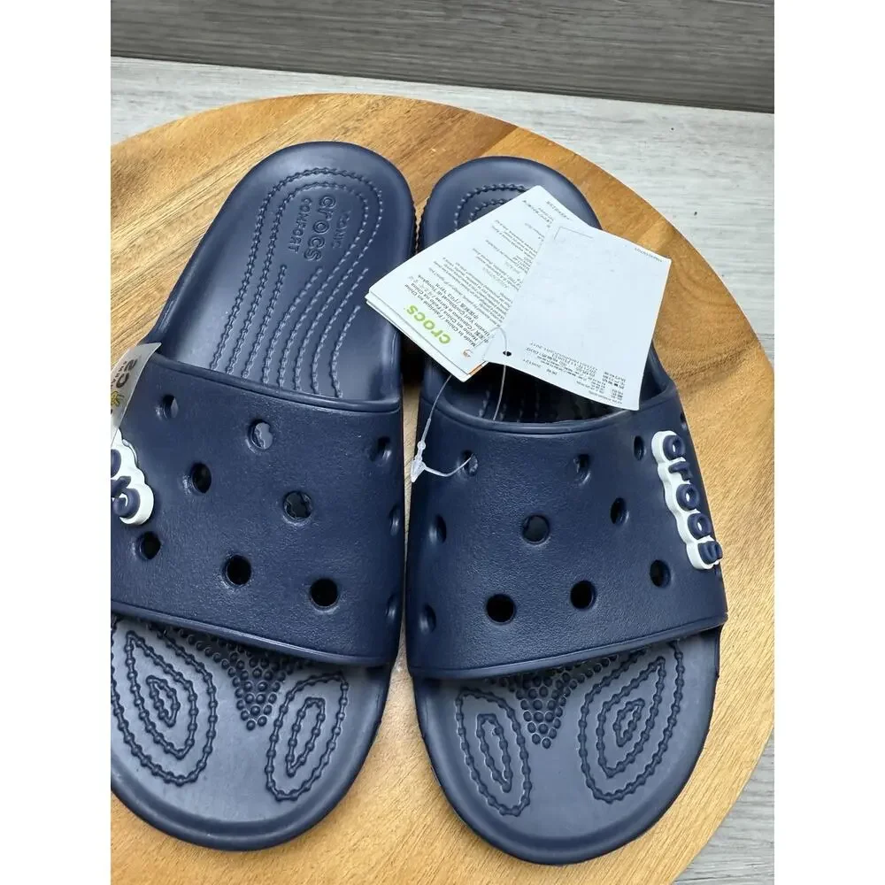 Classic Crocs navy blue slid on relaxed fit sandals h4 M3 W5 NWT